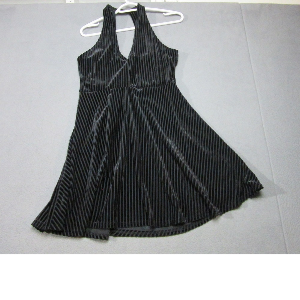 Pins and Needles Dress Womens Medium Black Halter Striped Velvet V Neck Babydoll